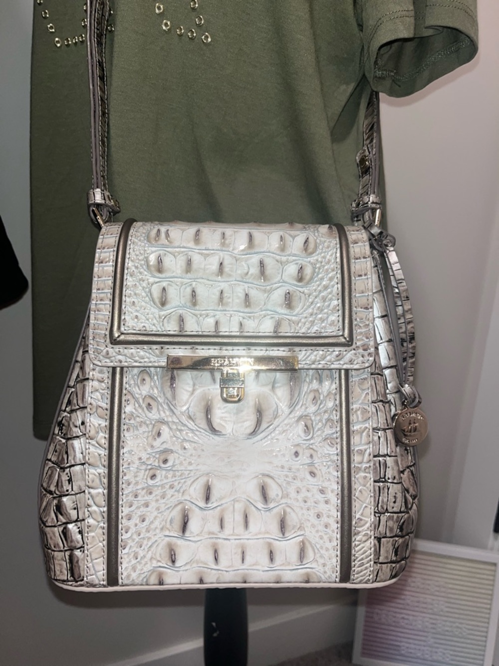 Brahmin Margo Fairest Grey Breakwater Small Leather Crossbody